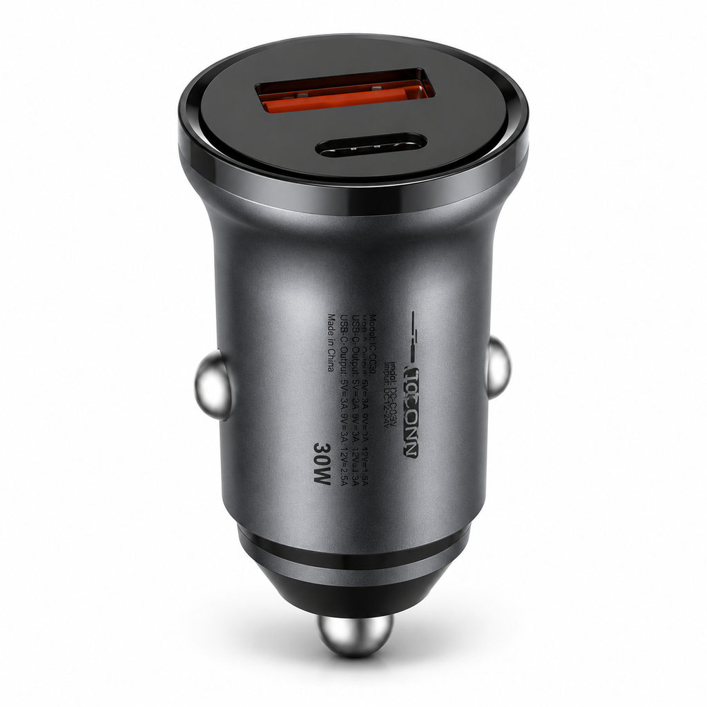 ICONN 30W Car Charger – Dual Port Fast Charge (USB-A + USB-C)