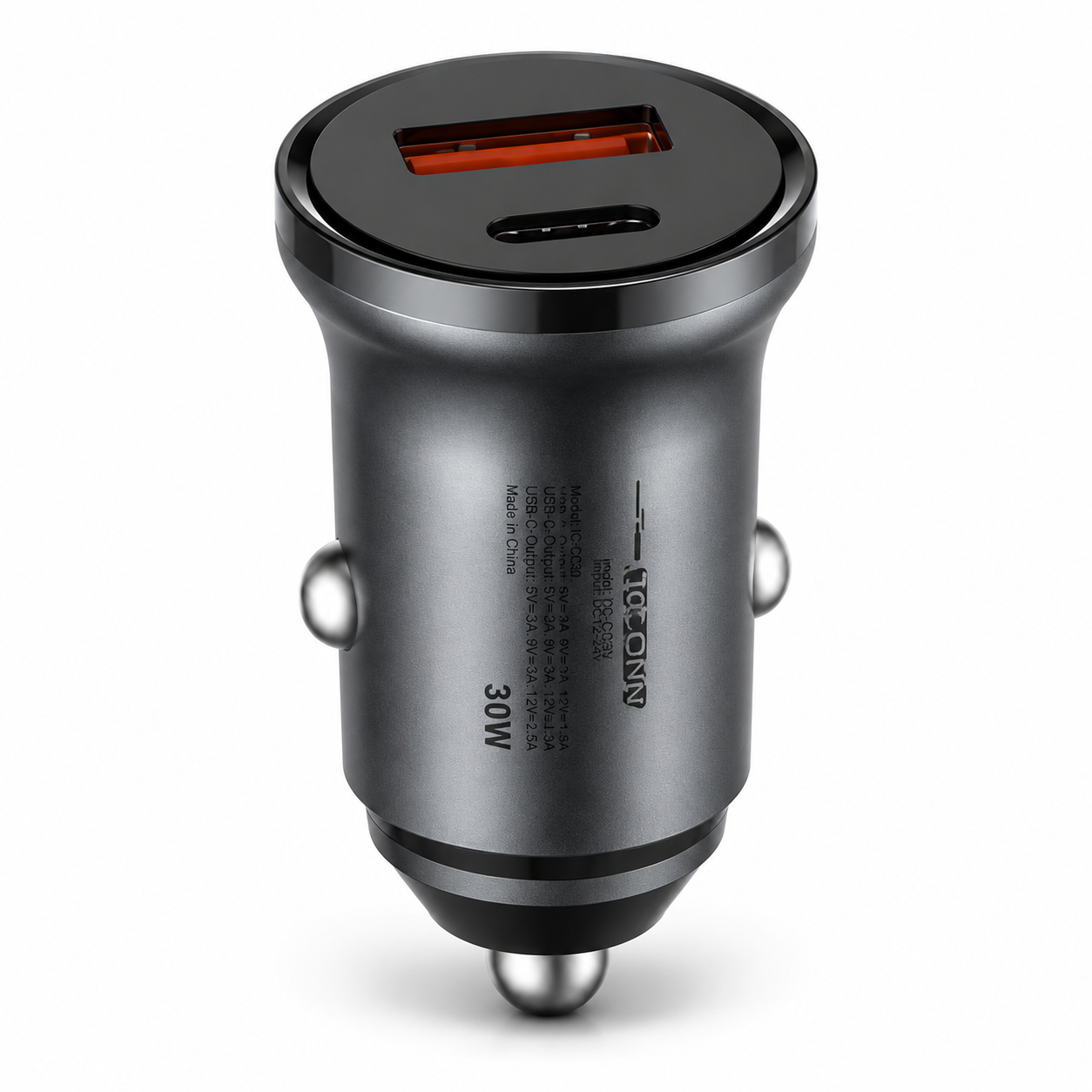 ICONN 30W Car Charger – Dual Port Fast Charge (USB-A + USB-C)