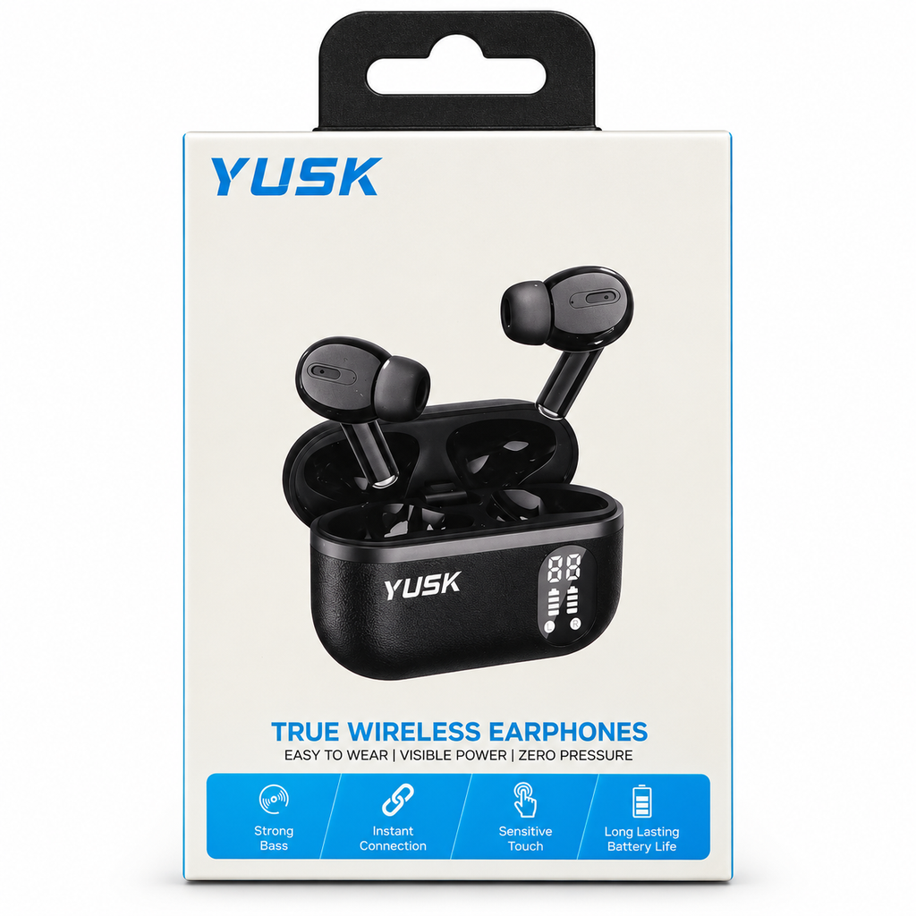 YUSK True Wireless Earphones – Kufje Bluetooth me Display Digjital