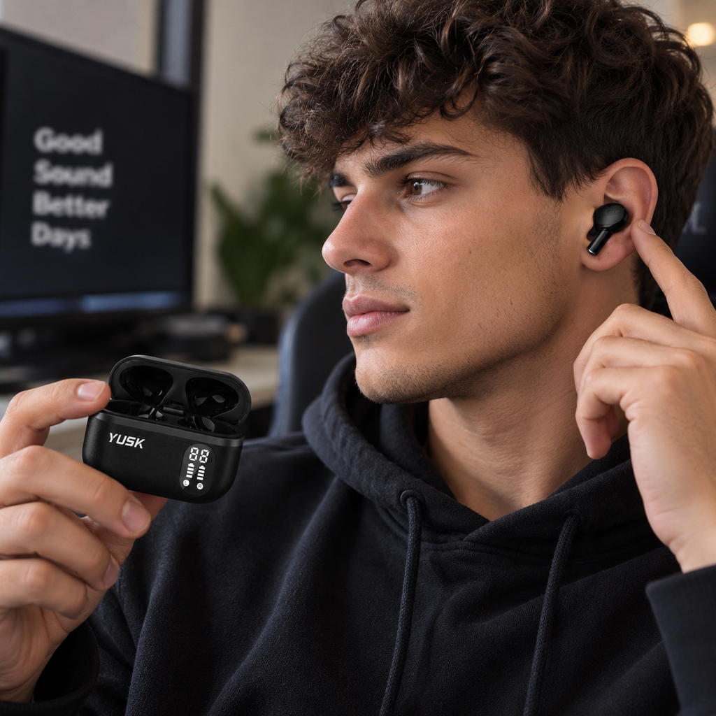 YUSK True Wireless Earphones – Kufje Bluetooth me Display Digjital