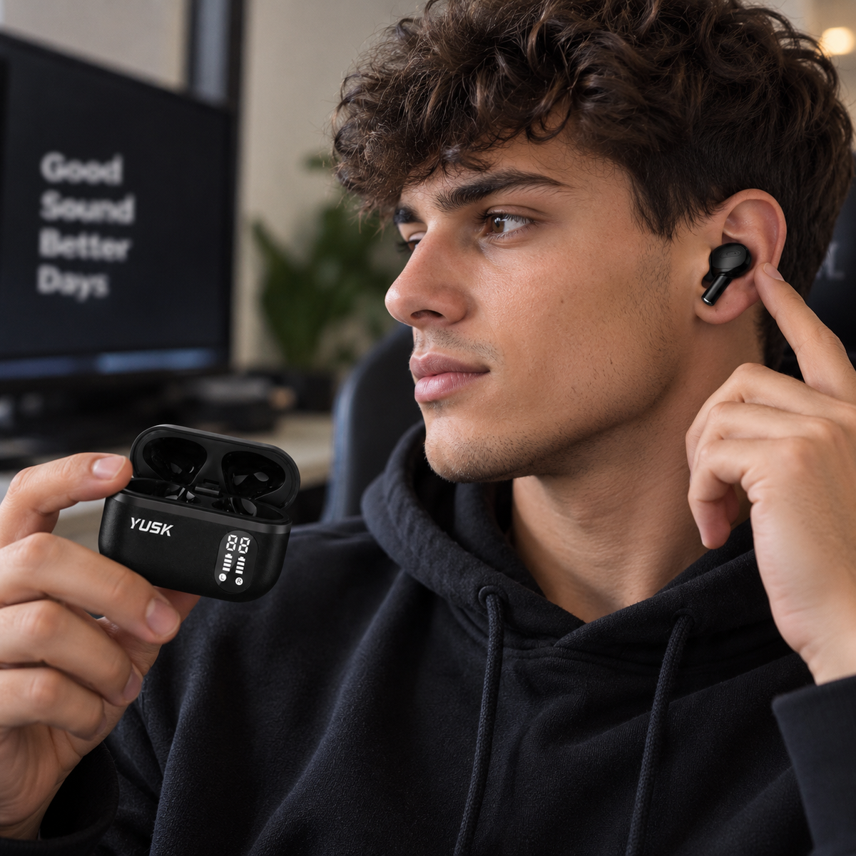 YUSK True Wireless Earphones – Kufje Bluetooth me Display Digjital