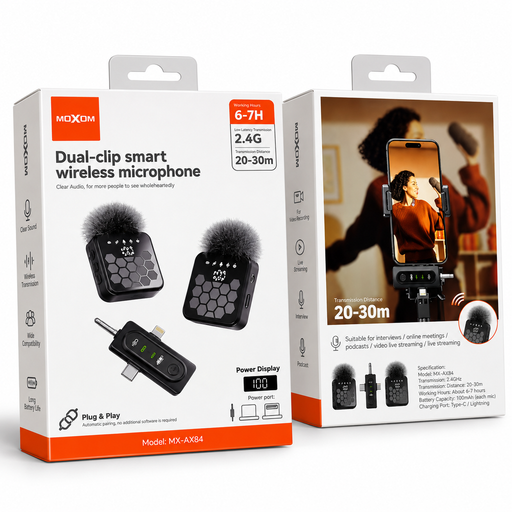 MOXOM Dual-Clip Smart Wireless Microphone – MX-AX84